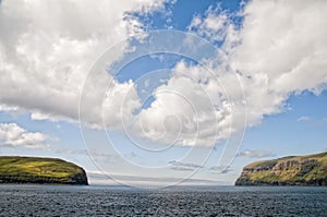 Far Oer Danmark Vestmanna Cliffs Panorama