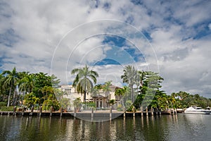 Far shot of luxury waterfront homes in South Florida photo