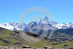 Far view of the Fitz Roy peak, in Los Glaciares National Park, El ChaltÃÂ©n, Argentina photo