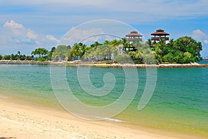 Far view of suspension bridge to paradise