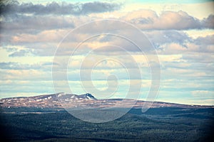 Far view on Swedish mountain in Jaemtland with slight vignetting and vintage style