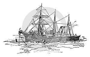 The Faraday Laying the Atlantic Cable, vintage illustration