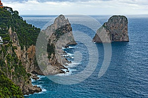 Faraglioni, rock formations just off the Capri island coast.