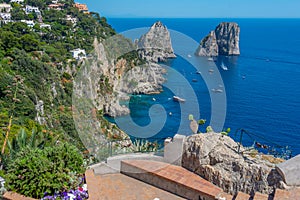 Faraglioni rocks viewed from Giardini di Augusto gardens at Ital