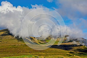 Farao islands, north atlantic, mountains, clouds,green