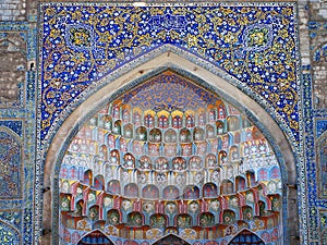 Farcade details of Abdulaziz Khan Madrassa in Bukhara, Uzbekistan