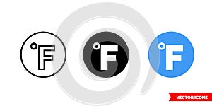 Farenheit icon of 3 types. Isolated vector sign symbol.