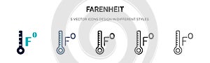 Farenheit icon in filled, thin line, outline and stroke style. Vector illustration of two colored and black farenheit vector icons