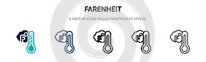 Farenheit icon in filled, thin line, outline and stroke style. Vector illustration of two colored and black farenheit vector icons photo