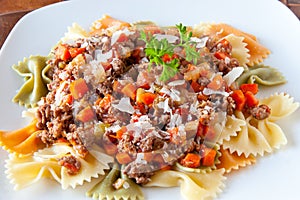 Farfalle pasta with bolognaise sauce