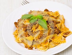 Farfalle pasta with bolognese sauce