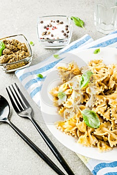 Farfalle pasta with pesto sauce