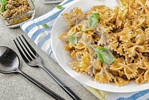 Farfalle pasta with pesto sauce