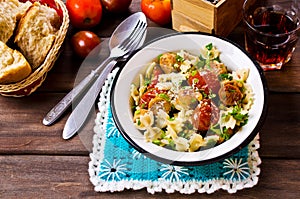 Farfalle pasta with sausage