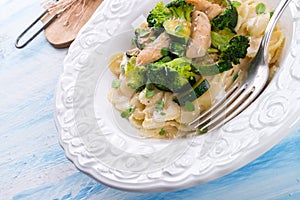 Farfalle pasta with zucchini and broccoli