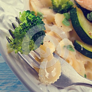 Farfalle pasta with zucchini and broccoli