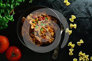 Farfalle with Tomato Sauce, Freshly Grated Parmesan and Herbs