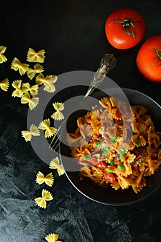 Farfalle with Tomato Sauce, Freshly Grated Parmesan and Herbs