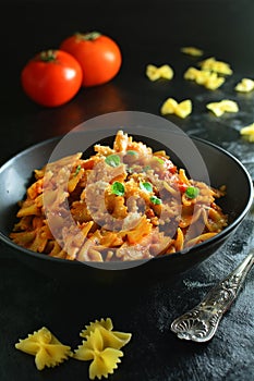 Farfalle with Tomato Sauce, Freshly Grated Parmesan and Herbs