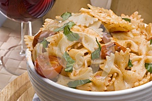 Farfalle and wine