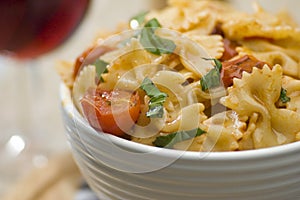 Farfalle and wine