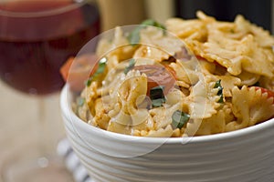 Farfalle and wine
