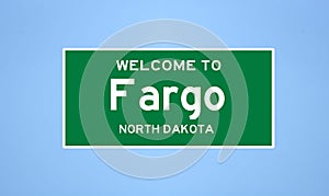Fargo, North Dakota city limit sign. Town sign from the USA.