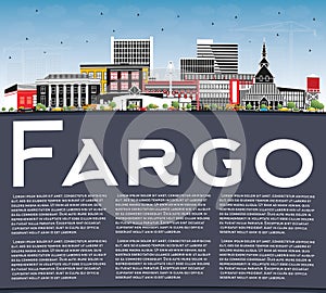 Fargo North Dakota City Skyline with Color Buildings, Blue Sky and Copy Space