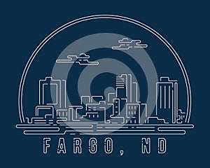 Fargo, North Dakota - Cityscape with white abstract line corner curve modern style on dark blue background, building skyline city photo