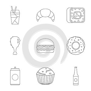 Farinaceous food icons set, outline style photo