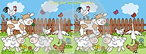 Farm-10 differences, animals in the garden, vector