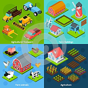 Farm 4 isometric square icons coposition