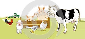 Farm and agriculture with animals, illustration