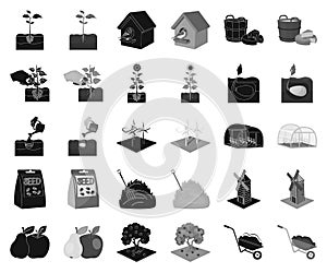 Farm and agriculture black,monochrome icons in set collection for design. Garden and plants isometric vector symbol