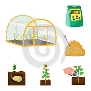Farm and agriculture cartoon icons in set collection for design. Garden and plants isometric vector symbol stock web
