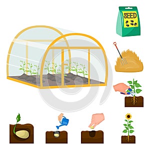 Farm and agriculture cartoon icons in set collection for design. Garden and plants isometric vector symbol stock web