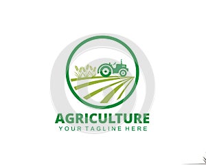 farm agriculture crop with tractor vector logo design