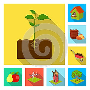 Farm and agriculture flat icons in set collection for design. Garden and plants isometric vector symbol stock web