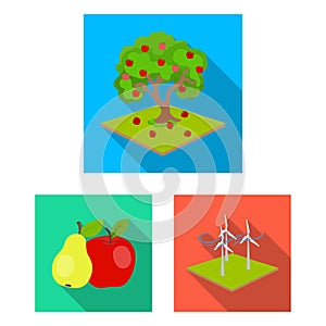 Farm and agriculture flat icons in set collection for design. Garden and plants isometric vector symbol stock web