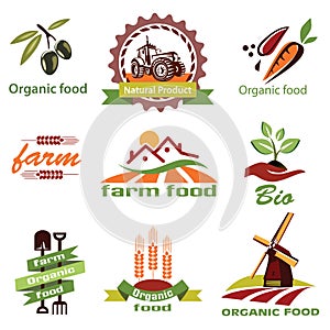 Farm, agriculture icons, labels collection