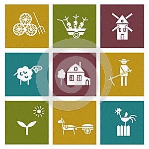 Farm and agriculture icons set,