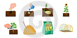 Farm and agriculture icons in set collection for design. Garden and plants vector symbol stock web illustration.