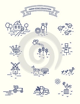 Farm and agriculture life icons set.