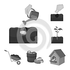 Farm and agriculture monochrome icons in set collection for design. Garden and plants isometric vector symbol stock web