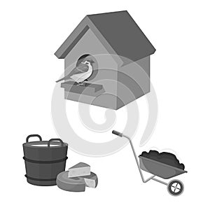 Farm and agriculture monochrome icons in set collection for design. Garden and plants isometric vector symbol stock web