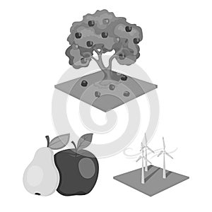 Farm and agriculture monochrome icons in set collection for design. Garden and plants isometric vector symbol stock web