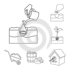 Farm and agriculture outline icons in set collection for design. Garden and plants isometric vector symbol stock web