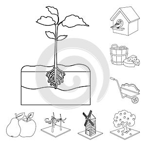 Farm and agriculture outline icons in set collection for design. Garden and plants isometric vector symbol stock web