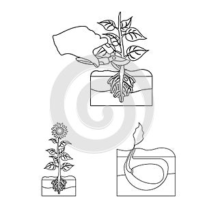 Farm and agriculture outline icons in set collection for design. Garden and plants isometric vector symbol stock web