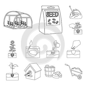 Farm and agriculture outline icons in set collection for design. Garden and plants isometric vector symbol stock web